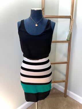 Express Black Chiffon Tank Top Colorblock Stripe Body Con Mini Dress Size XS